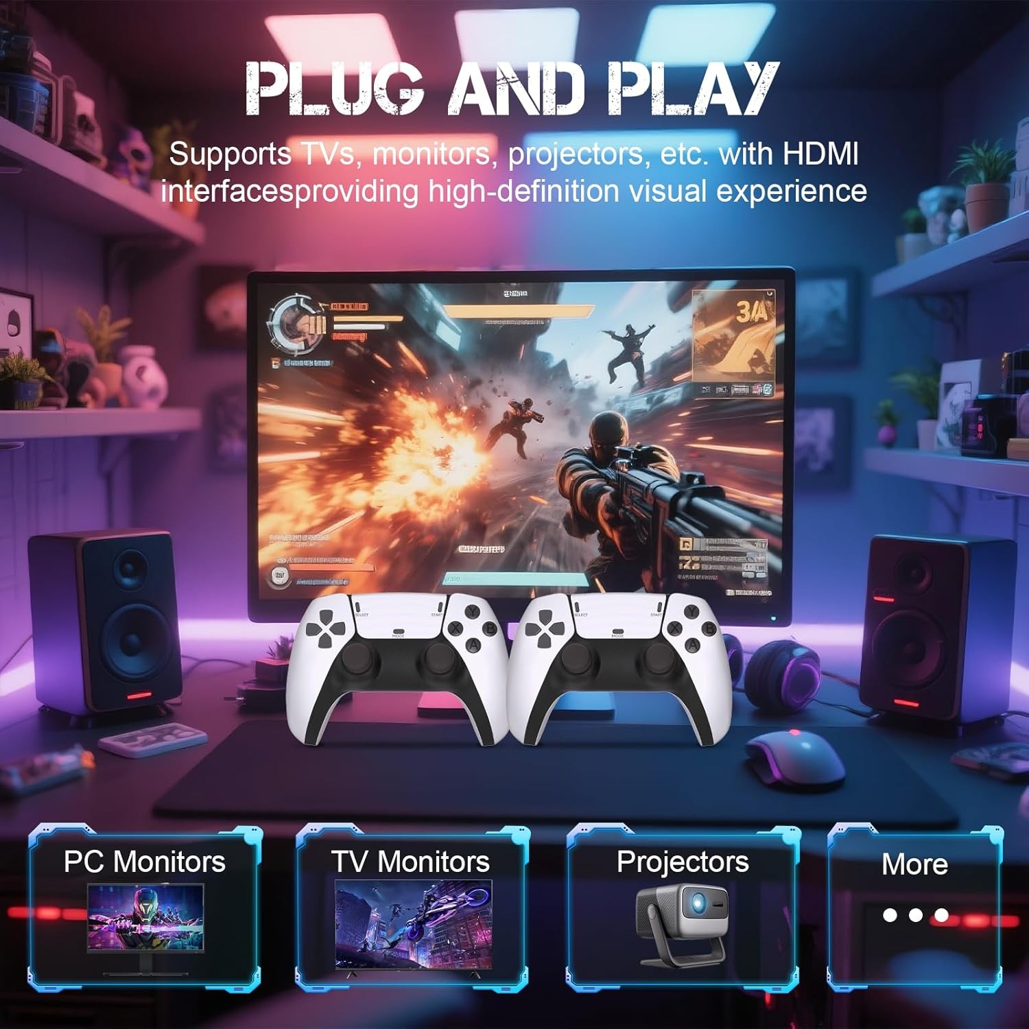 4K HDMI TV Game Stick Built-in 128GB 30000+ Video Games Console Wireless Gamepad