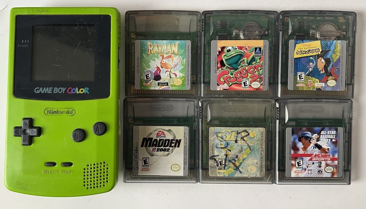 Nintendo Game Boy Color W/ 6 Games Tested, Working. Kiwi Green. See Description.
