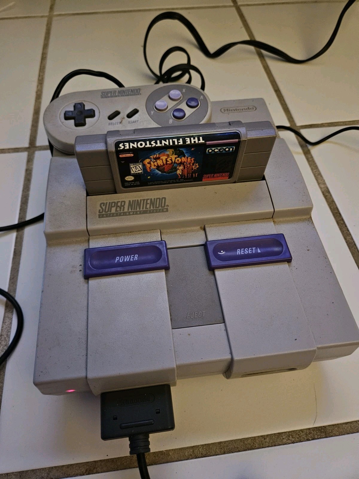 Super Nintendo SNES Console System Bundle w/OEM Controller Cables Game WORKING
