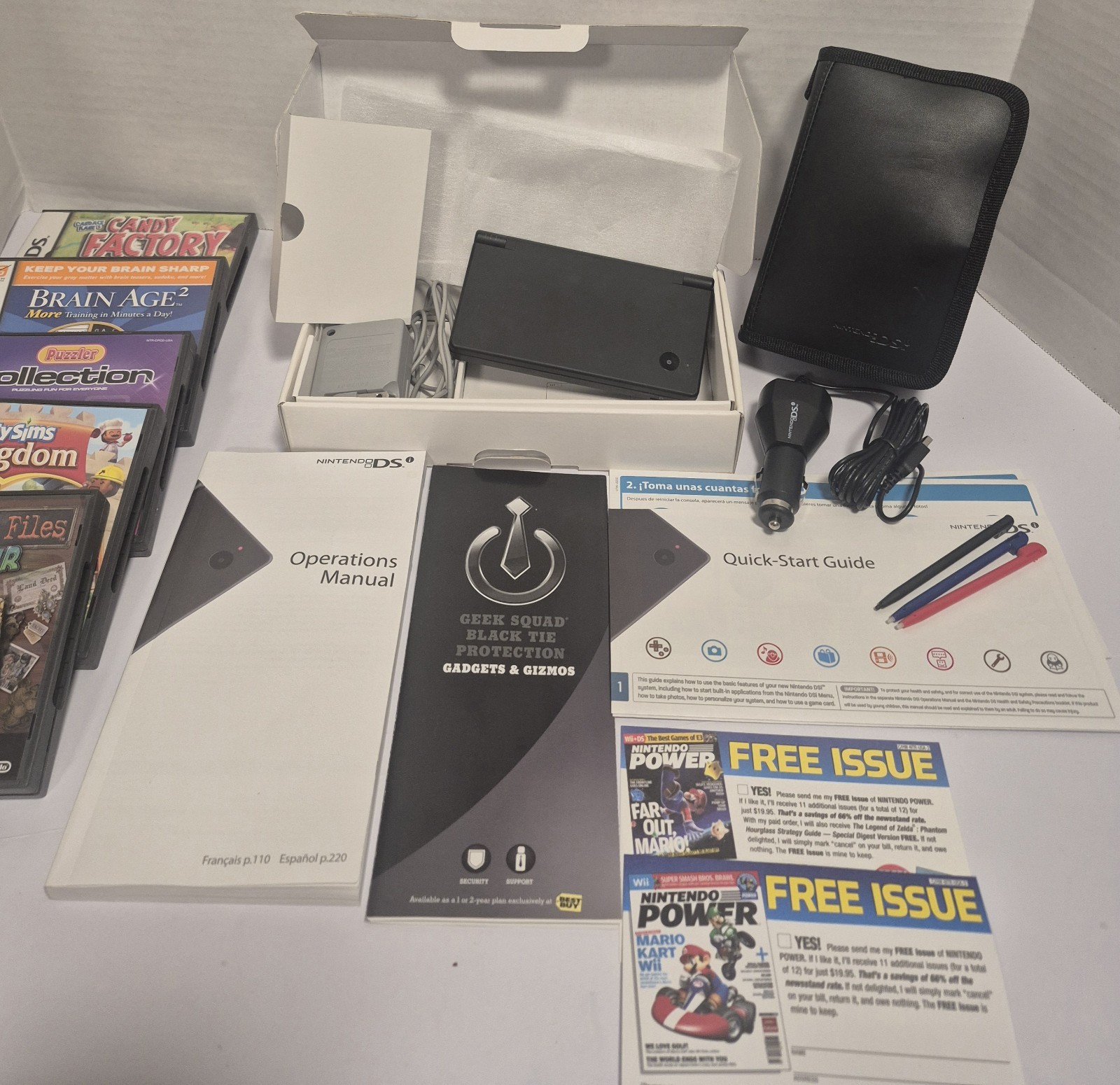 VTG Nintendo DSi Modle# TW4007700. Matte Black. 5 Games W/ Manuals + Inserts….
