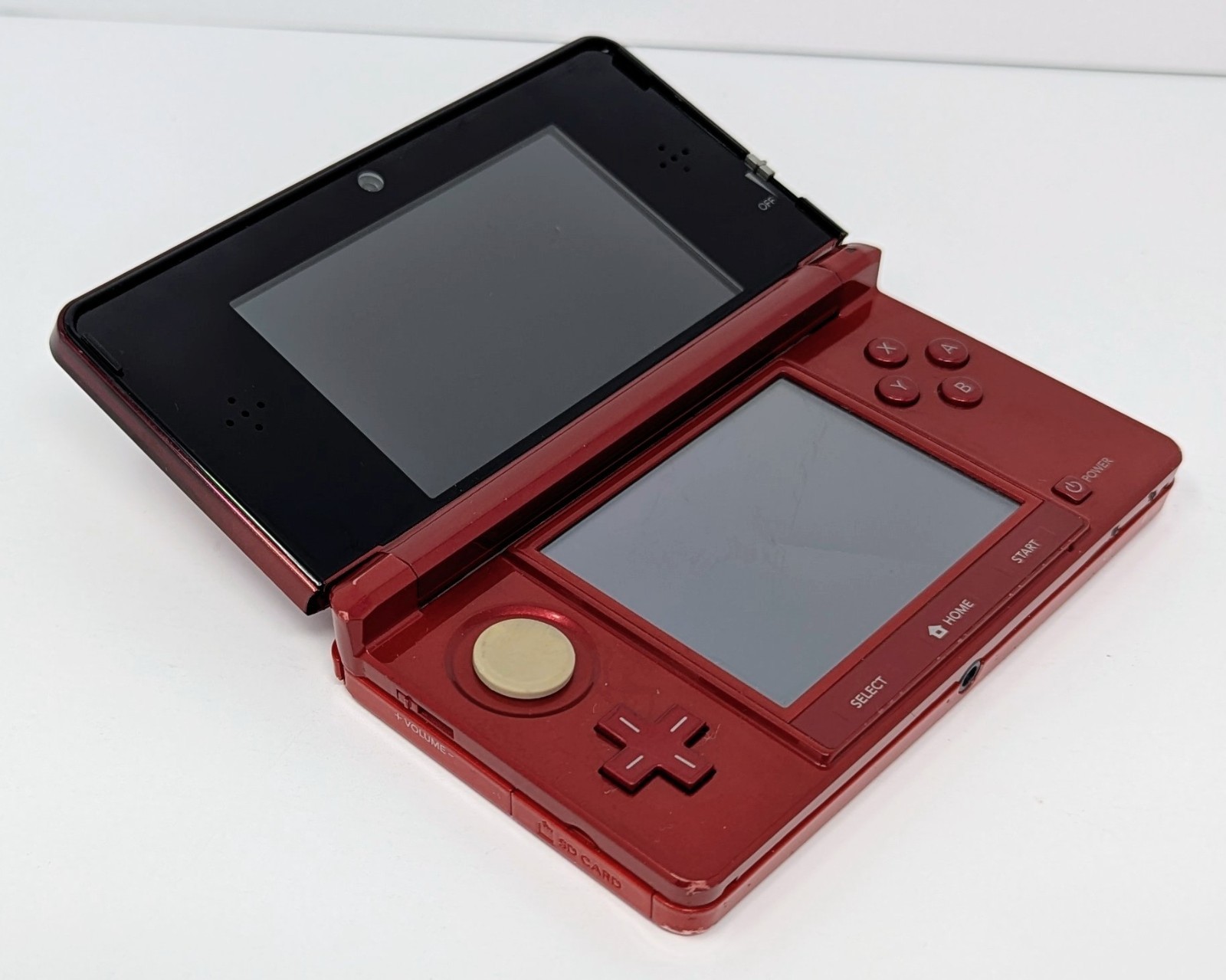Nintendo 3DS Flame Red Handheld System Bundle w/ Charger – Screen Dent – Tested!