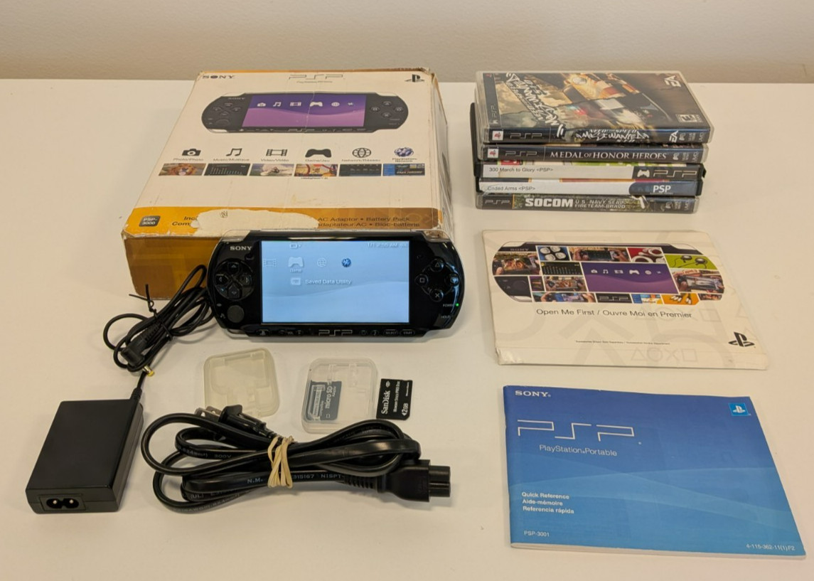 Sony PSP-3001 System Bundle With Box, Manuals, 6 Games, 2GB SD, Charger Tested