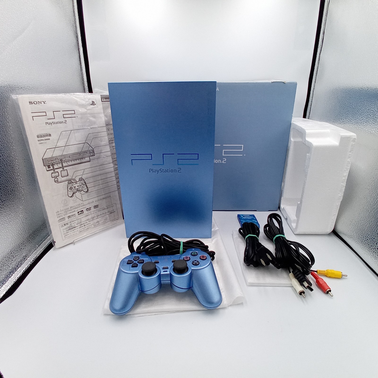 PS2 PlayStation 2 Console Aqua Blue SCPH-39000 Boxed Japanese CIB Complete