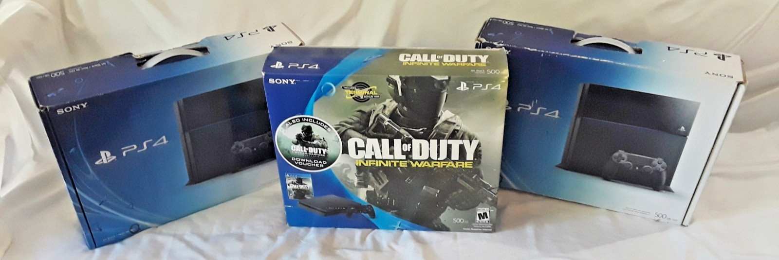 Sony Playstation PS4 CONSOLE LOT x 3 w/ original Boxes + controllers, camera