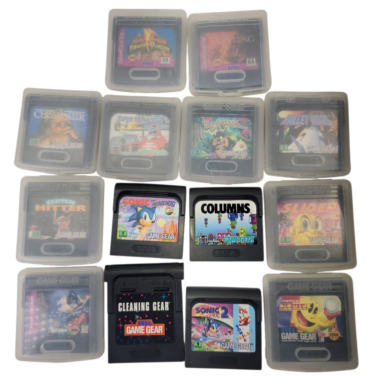 Sega Game Gear Lot 13 Games Cleaning Cartridge Plastic Cases Chargers & Case.