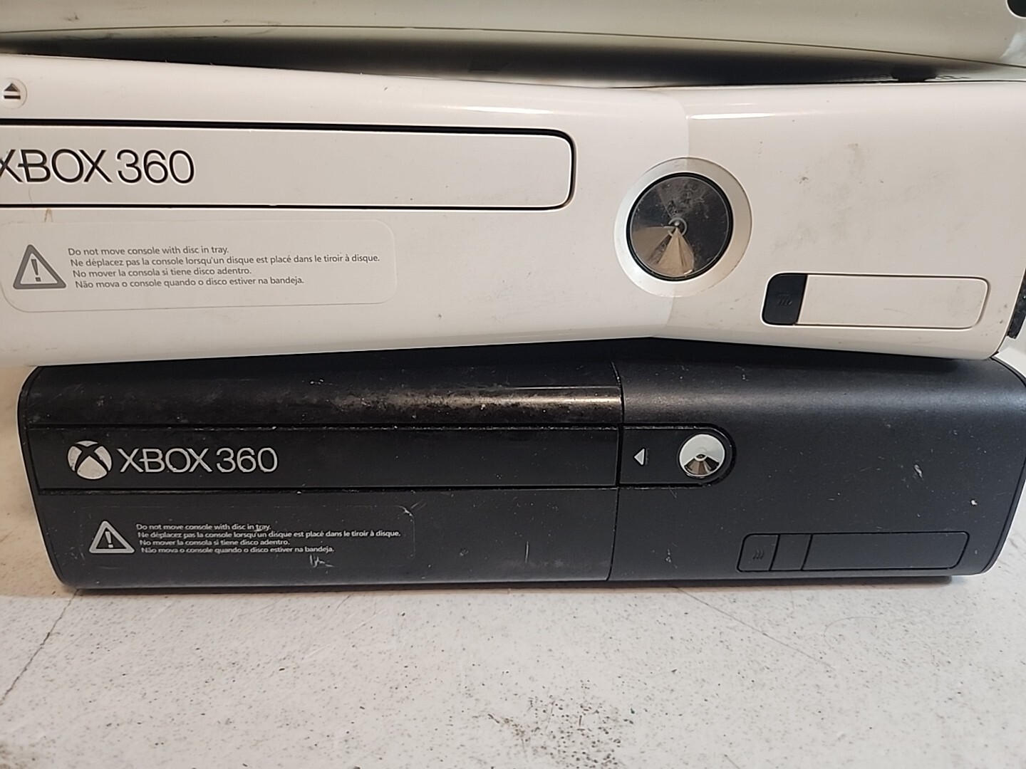 Lot of 4 Xbox 360 S/E Consoles Only AS-IS Untested Unknown Condition.
