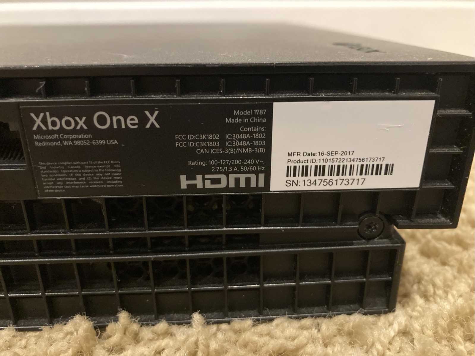 Microsoft Xbox One X (1787) Console Bundle Game + Cables + Controller- Tested!