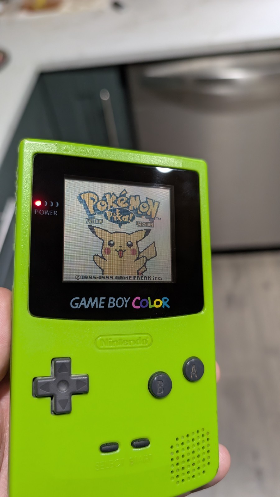 Nintendo Game Boy Color CGB-001 Lime Green w/ Pokemon Yellow & Pikachu Game Bag