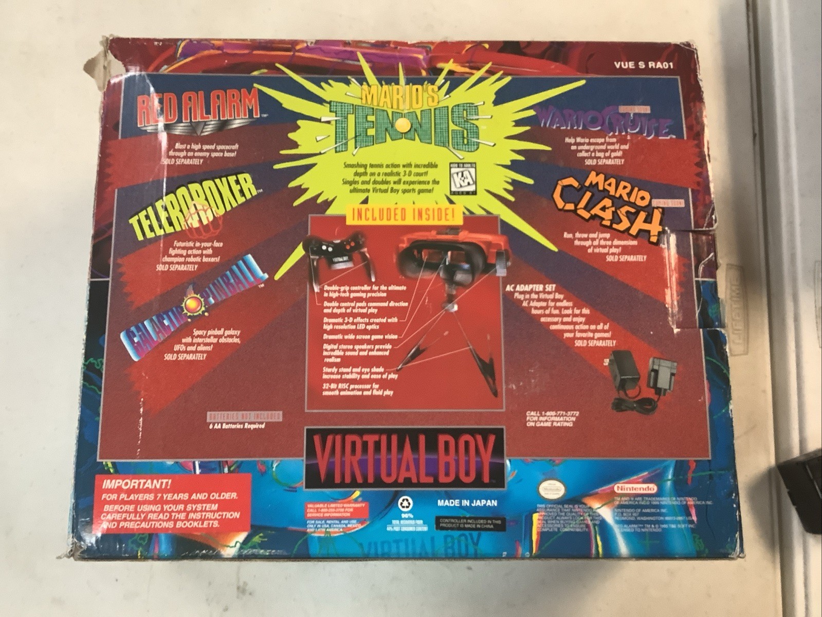 Nintendo VUE-S-RA01 Virtual Boy Console – Red/Black CIB Manual Reg Card No Game