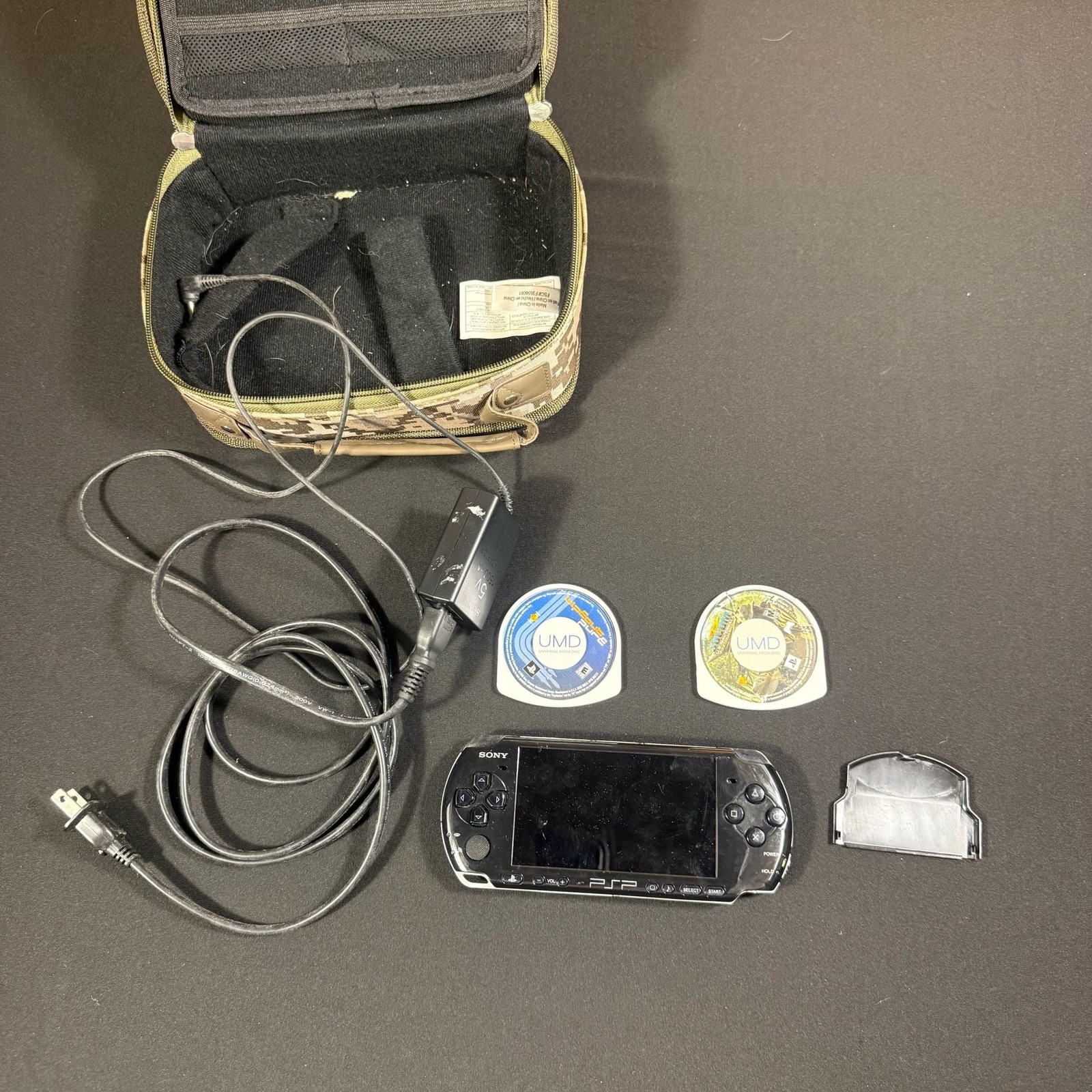 Sony PSP-3001 Console Bundle with Charger, Case, and 2 Games UNTESTED Needs batt