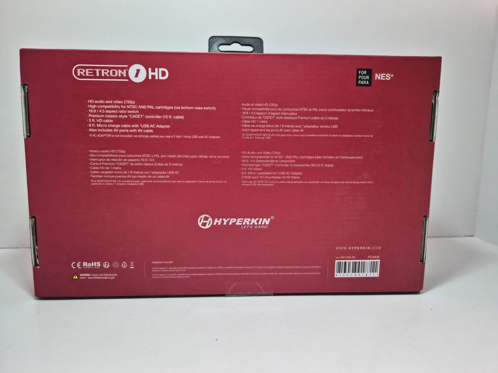 Hyperkin RetroN 1 HD Premium Retro Gaming Console for NES New Sealed Black Red
