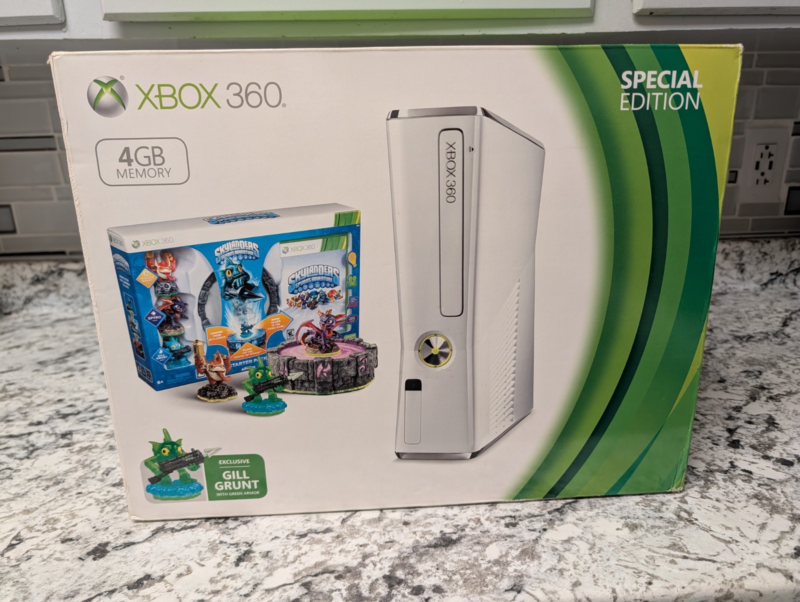 2012 Microsoft Xbox 360 Slim 4GB White Console Skylanders Bundle New OPEN BOX