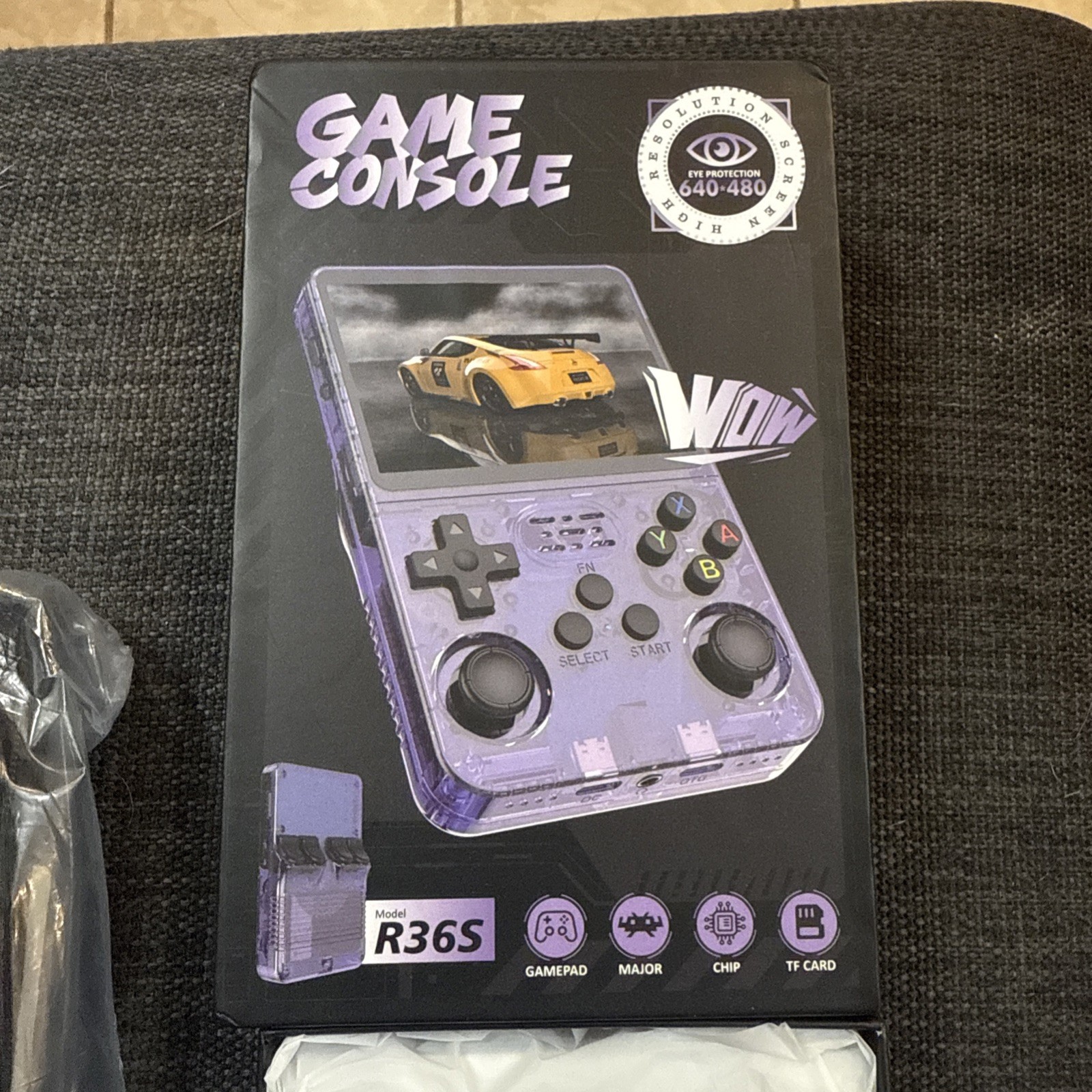 R36S Handheld Game Console With 3.5” Screen Yellow With Carrying Case