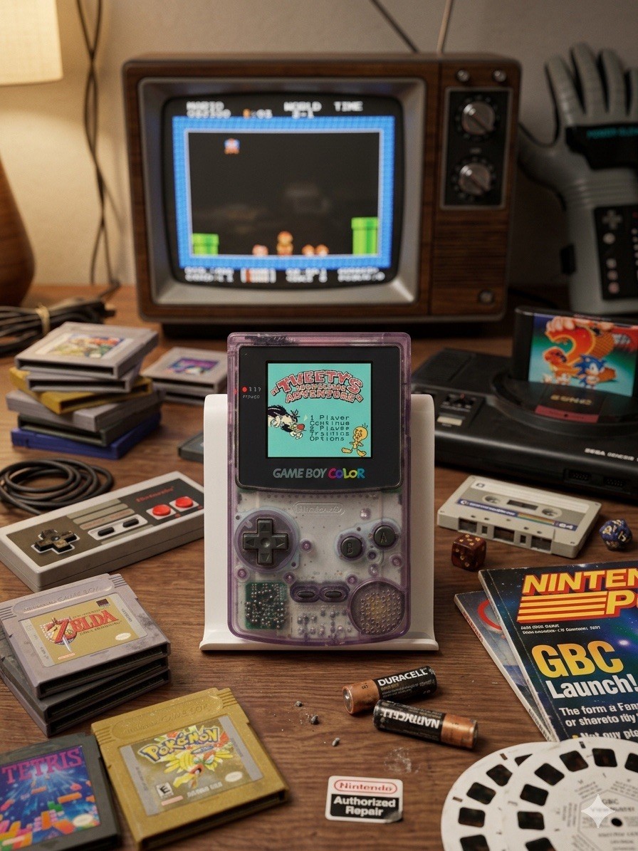 Nintendo Game Boy Color Atomic Purple CGB-001 Handheld Console & Tweety Game