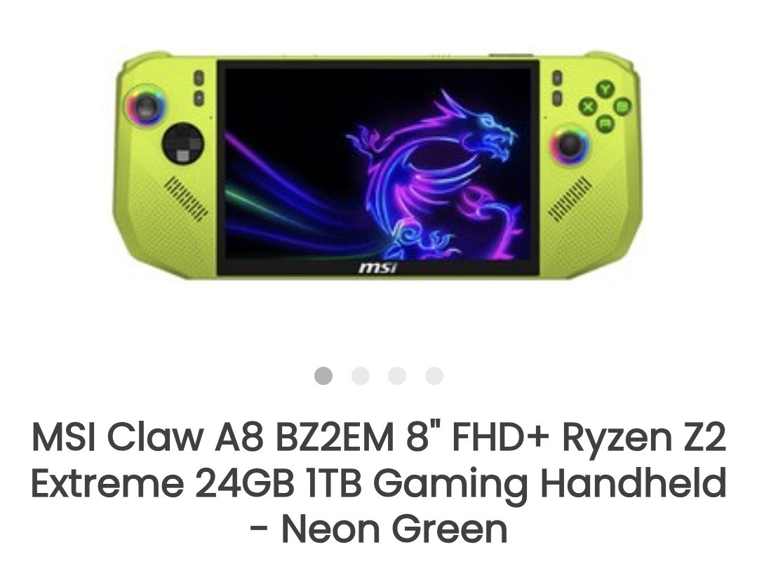 MSI Claw A8 BZ2EM 8″ Ryzen Z2 Extreme 24GB RAM 1TB Handheld PCGreen (BRAND NEW)