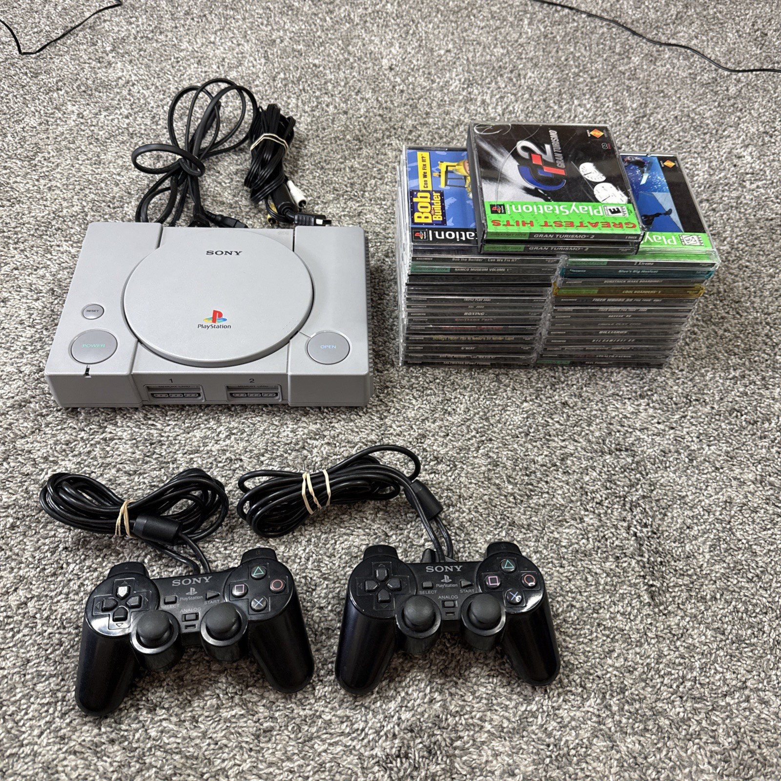 Sony PlayStation 1 SCPH-5501 Console Bundle w/ 2 Controllers, 27 Games