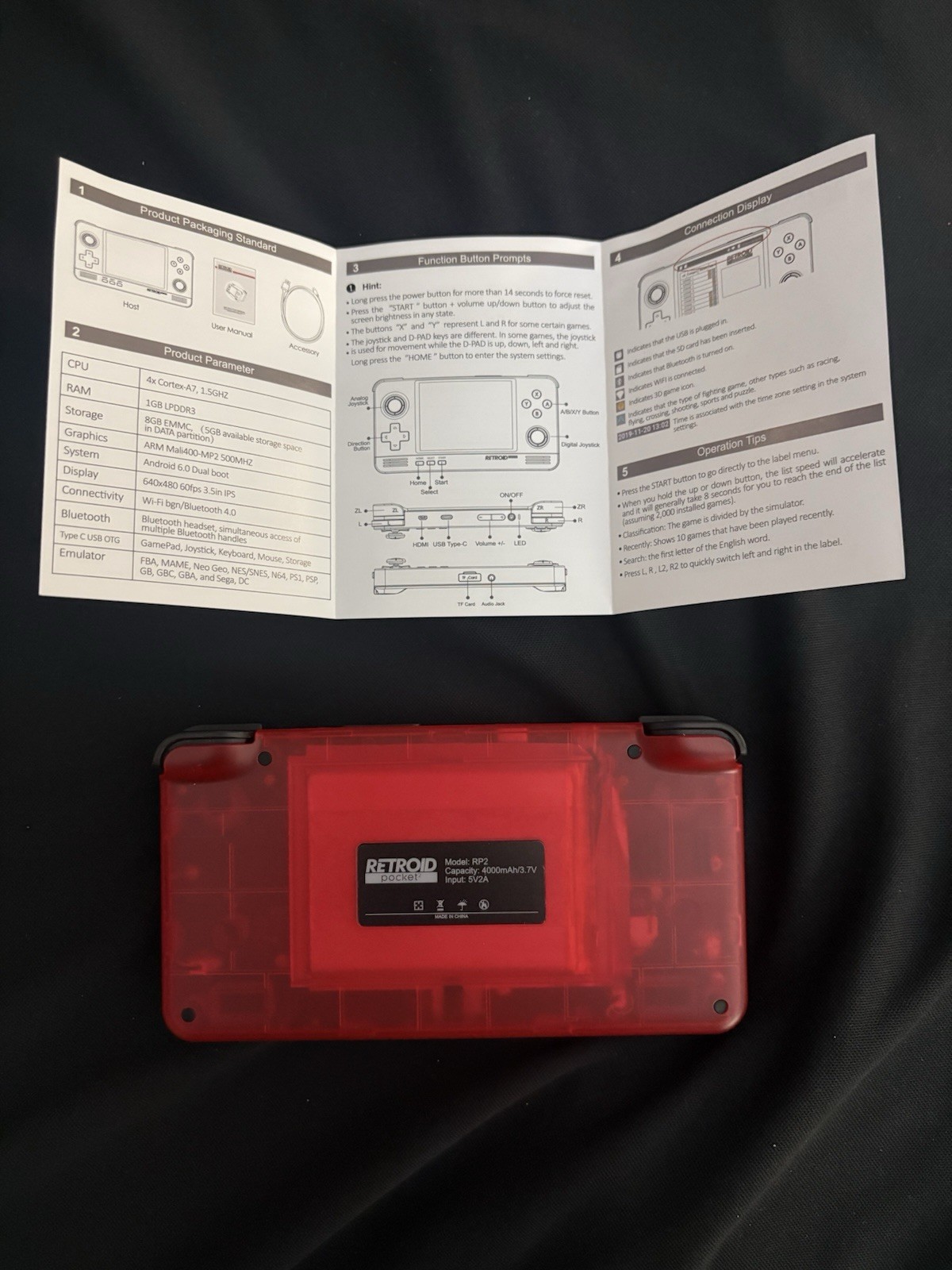 Retroid Pocket 2 Red Handheld System 8GB Android Wi-Fi Bluetooth HDMI USB-C