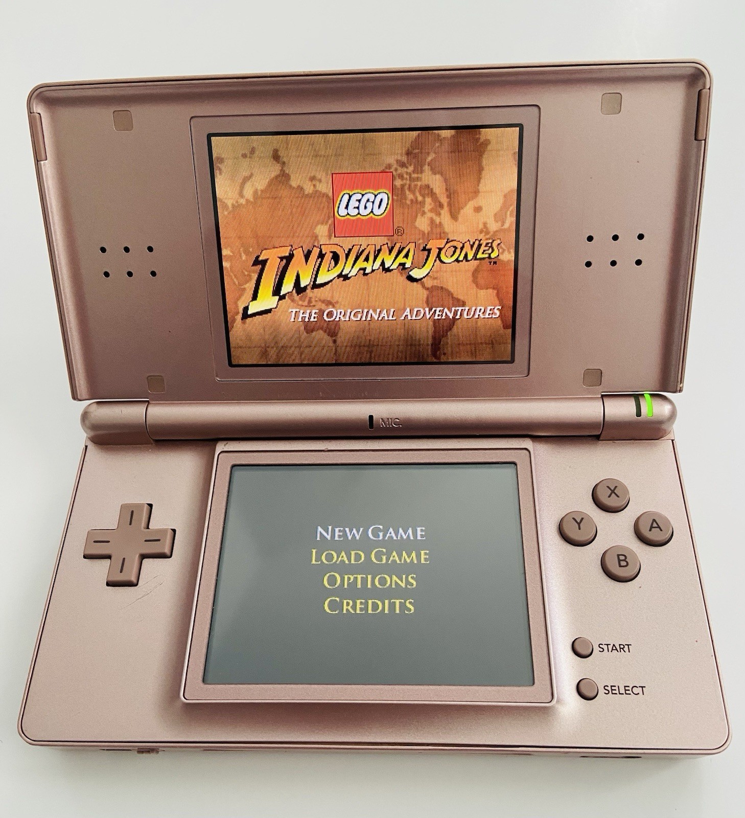 Nintendo DS Lite Metallic Rose Gold Console w/HP Stylus Charger + 4 Games Lego