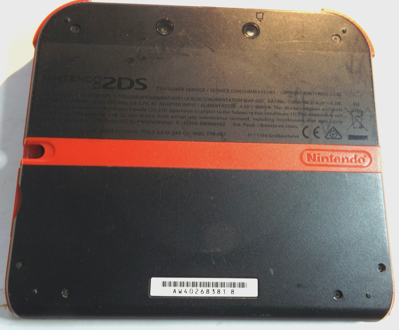 2011 Nintendo 2DS Handheld System Launch Edition Crimson Red with Power Adapter