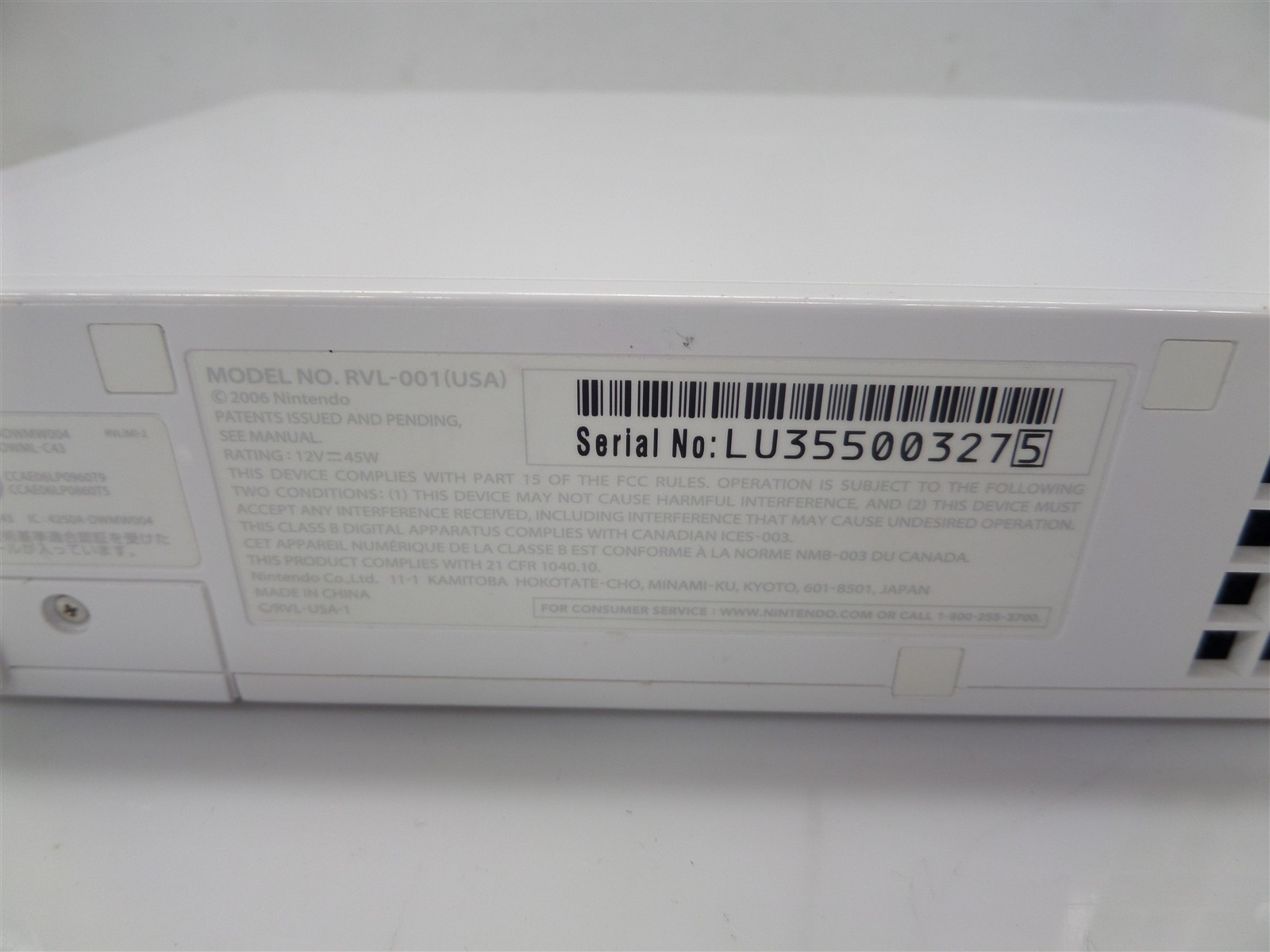 Nintendo Wii Console RVL-001 w/ Video Cable & Power Supply – No Remote