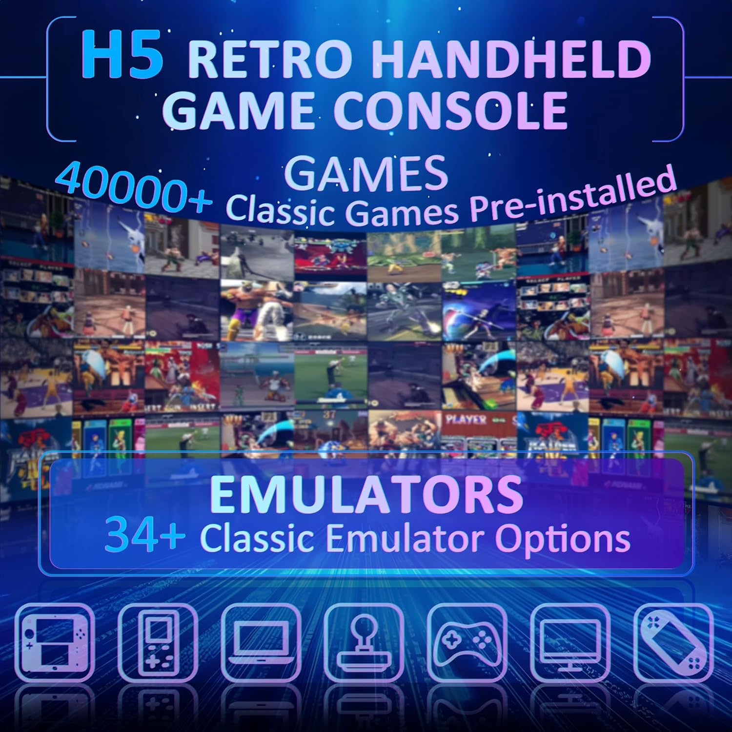 H5 Retro Gaming Console, 5.0 Inch IPS HD Screen Handheld Game Console, 256GB TF