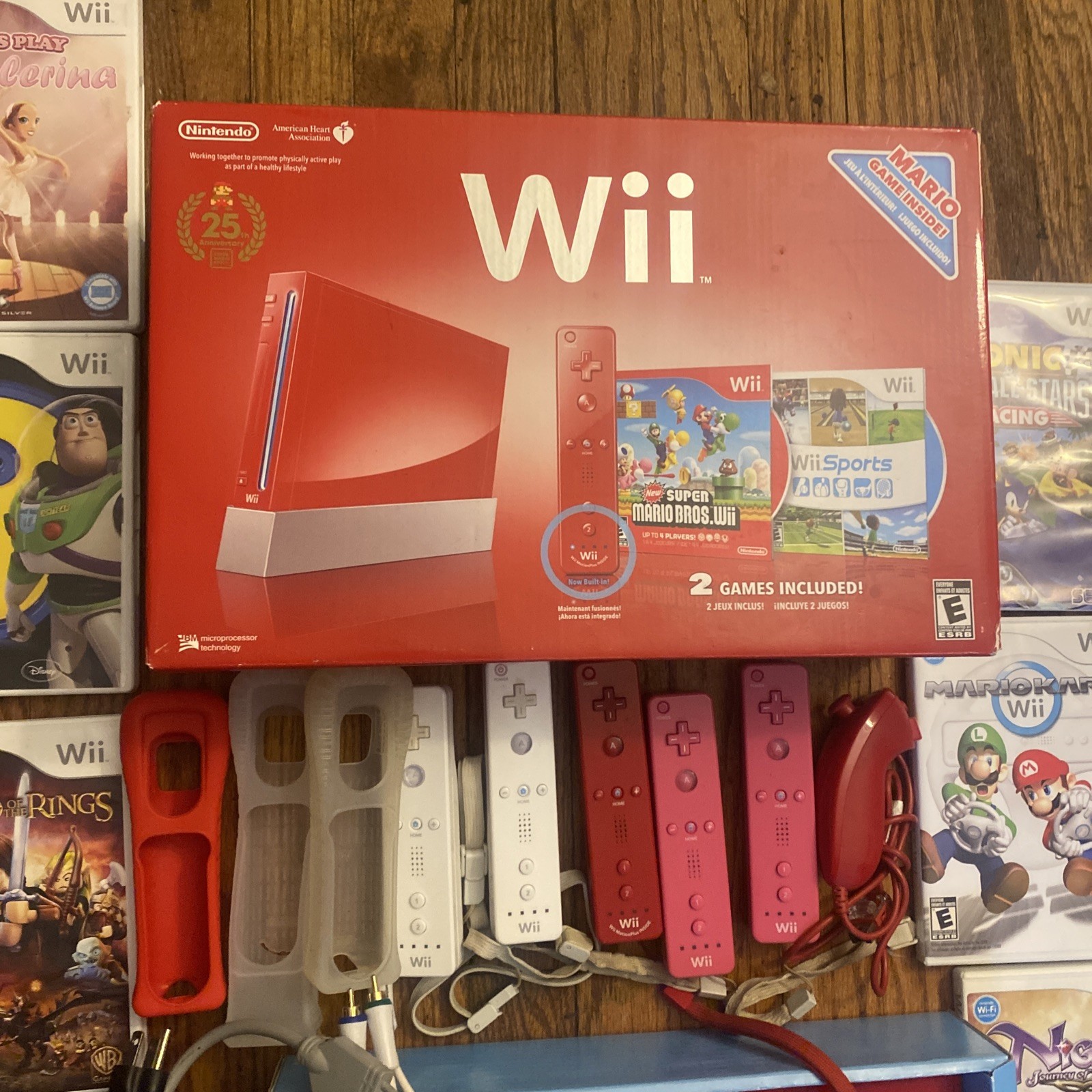 Nintendo Wii Red Backwards Compatible Pristine W/16 Games Plus Accessories