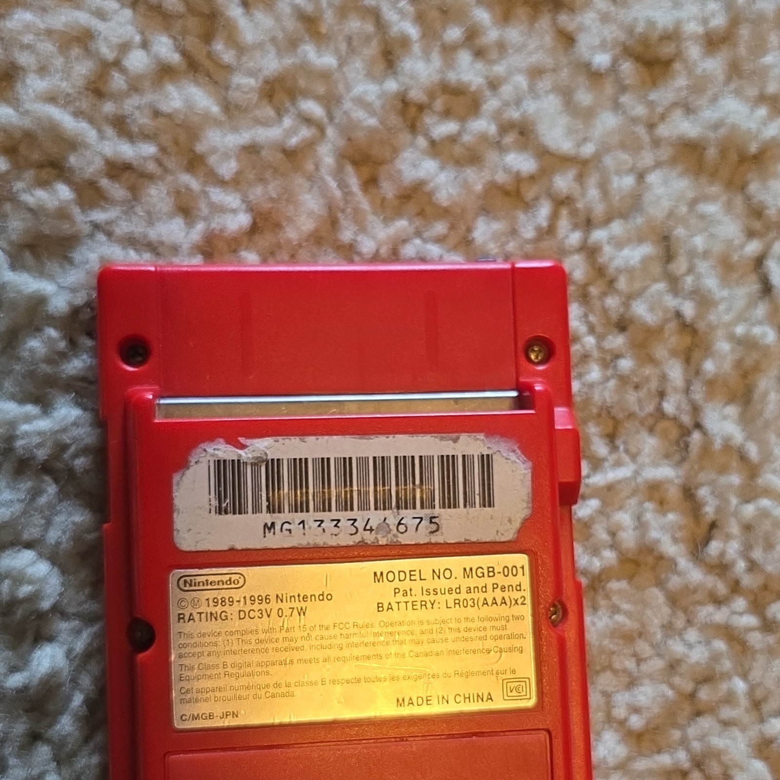 Nintendo Game Boy Pocket Red Handheld System MGB-001 Headphone Jack Game Boy