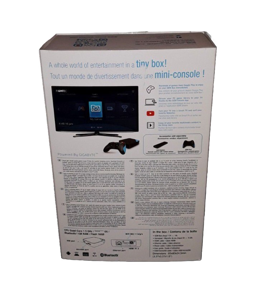 Emtec GemBox Android Games Console CPU Quad-Core 1.5GH, 1GB RAM, 16 GB FLASH