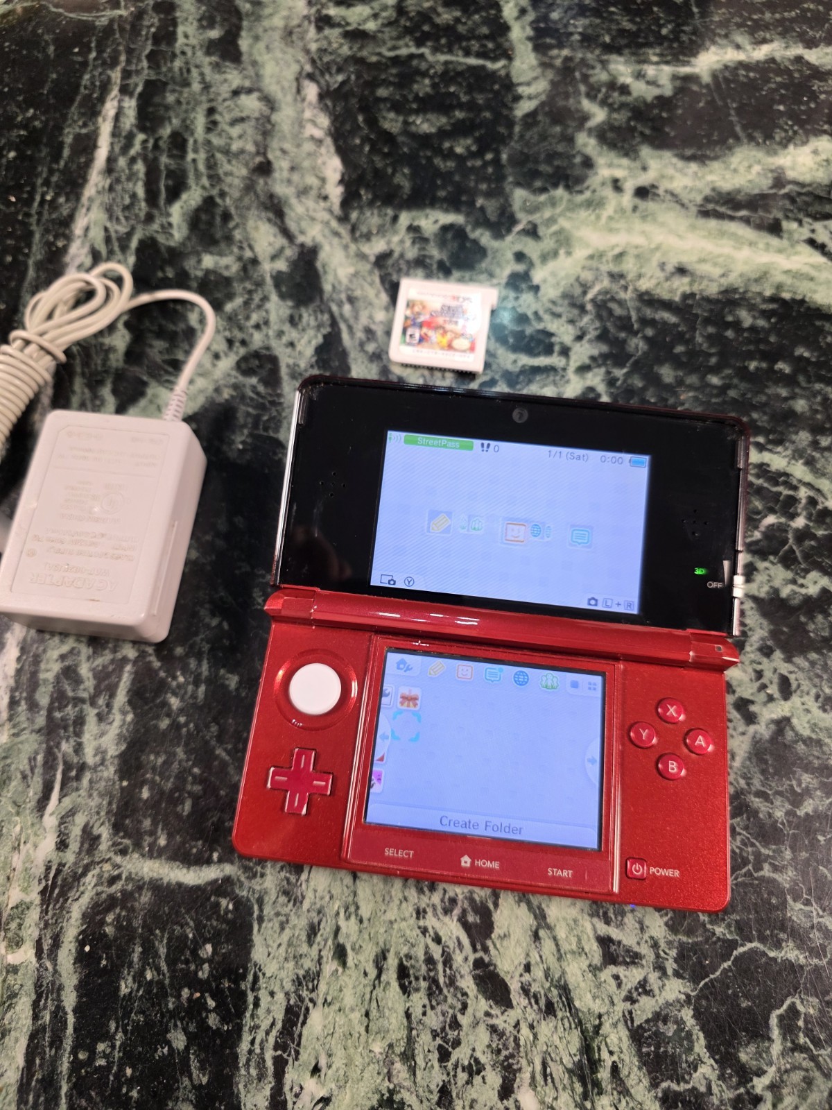 Nintendo 3DS Flame Red Console English US Version TESTED w/Charger + Smash