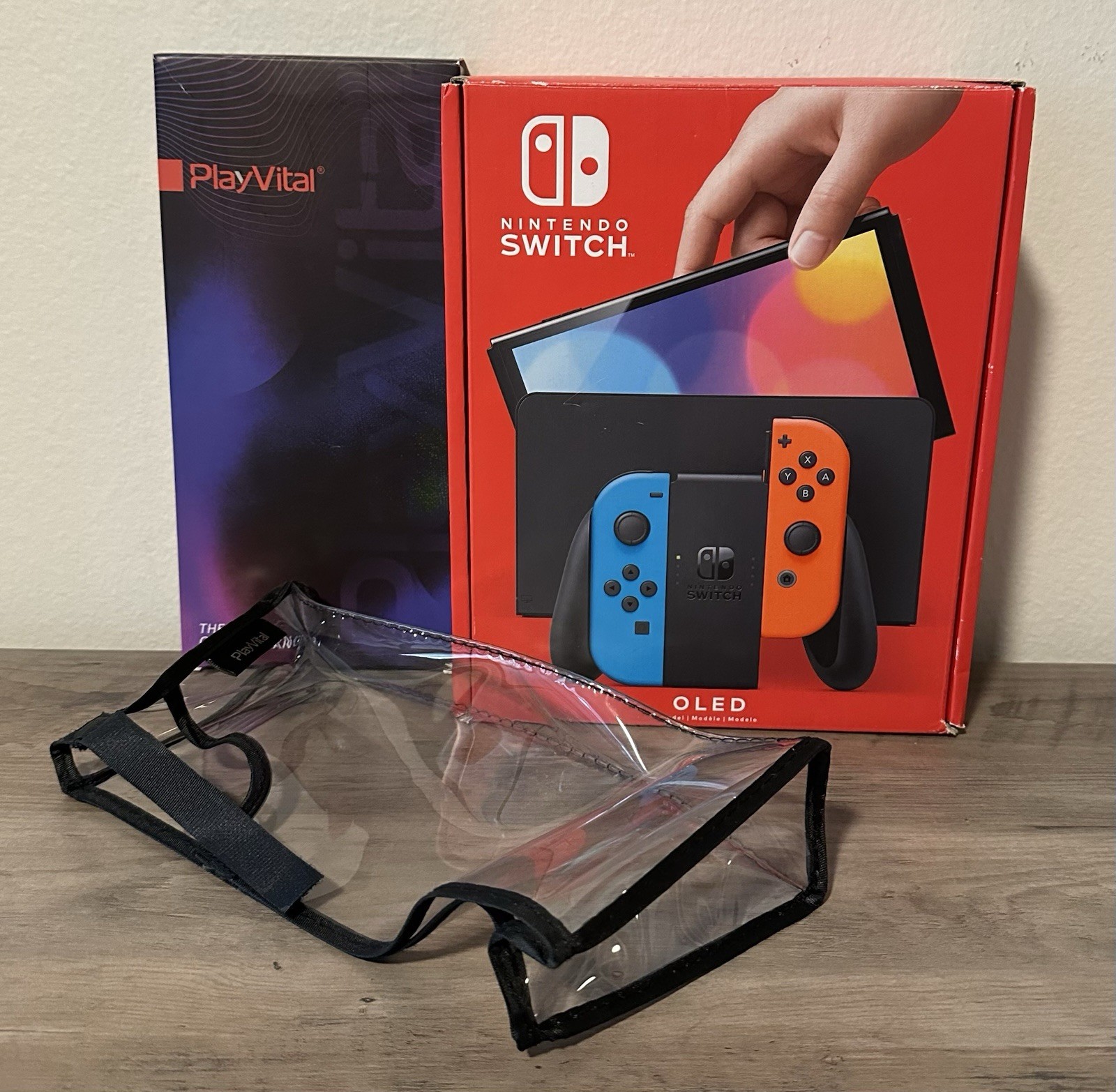 Nintendo Switch OLED 64GB Neon Red Blue Joy-Con 2021 Model With Extras