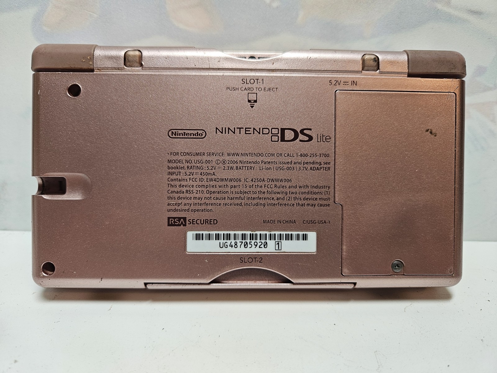 Nintendo DS Light Metallic Rose Pink USG-001 Handheld Console w/ Charger Tested