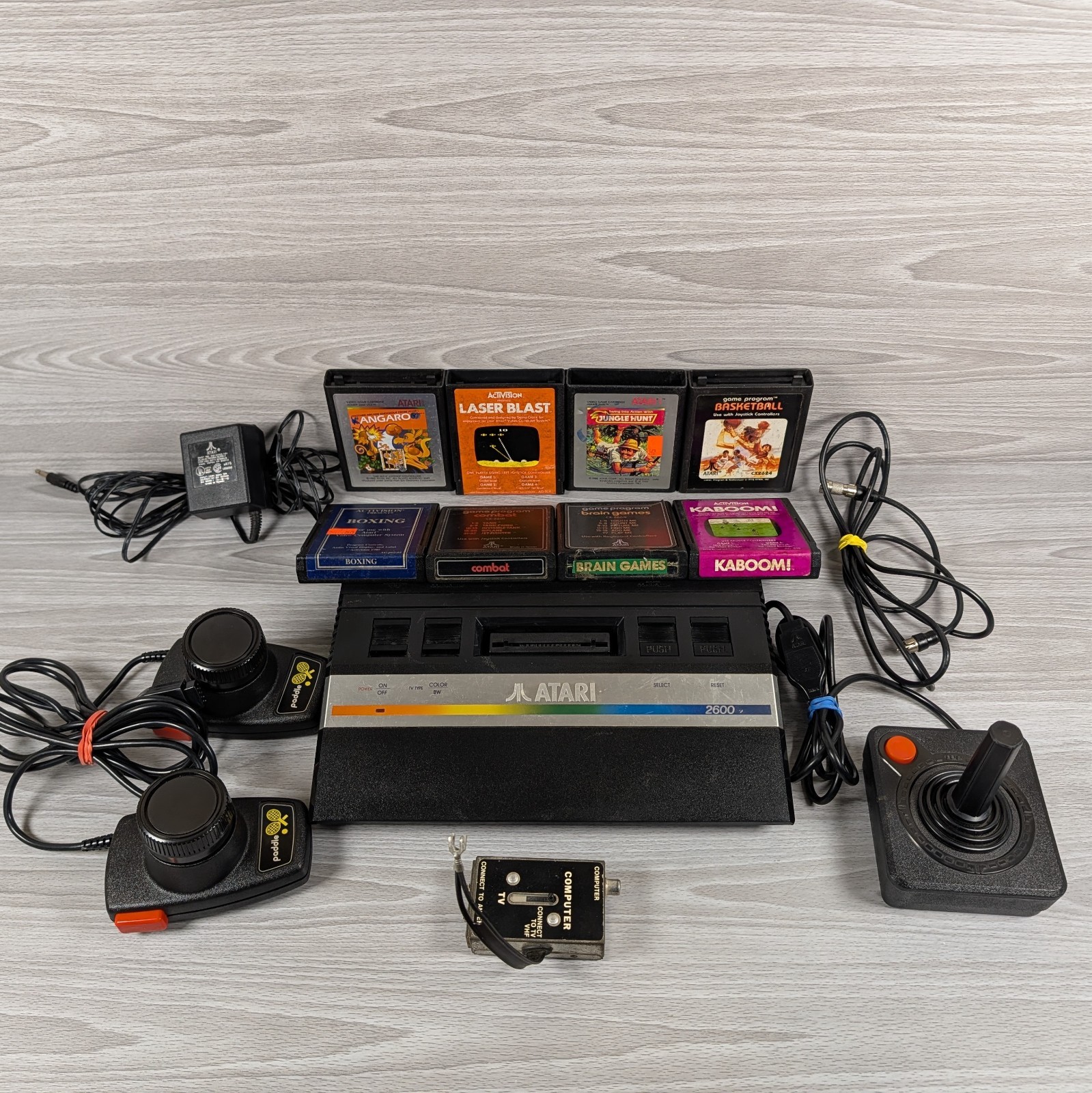 Atari 2600 Junior Console Bundle + 8 Games, Paddles, Joystick, Tested & Works