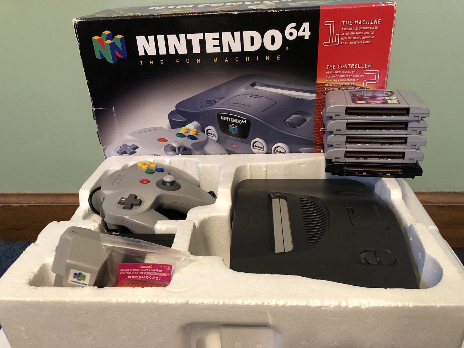 Nintendo 64 Console With Box N64 Controller/Expansion & Rumble Pack/Games