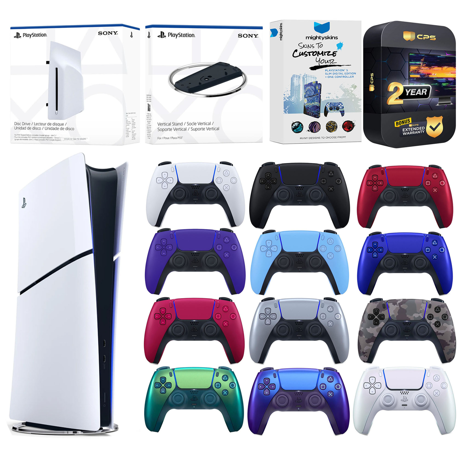 Sony PS5 Slim Digital + Disc Drive + Vertical Stand + Extra Controller