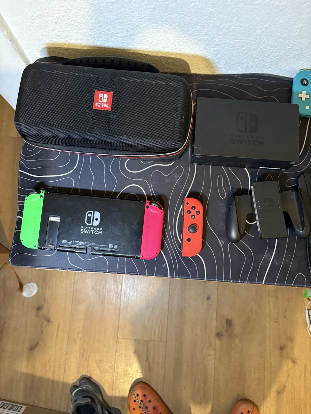 Nintendo Switch Console Black w/ Neon Green/Neon Red Joy-Con, Dock & Case
