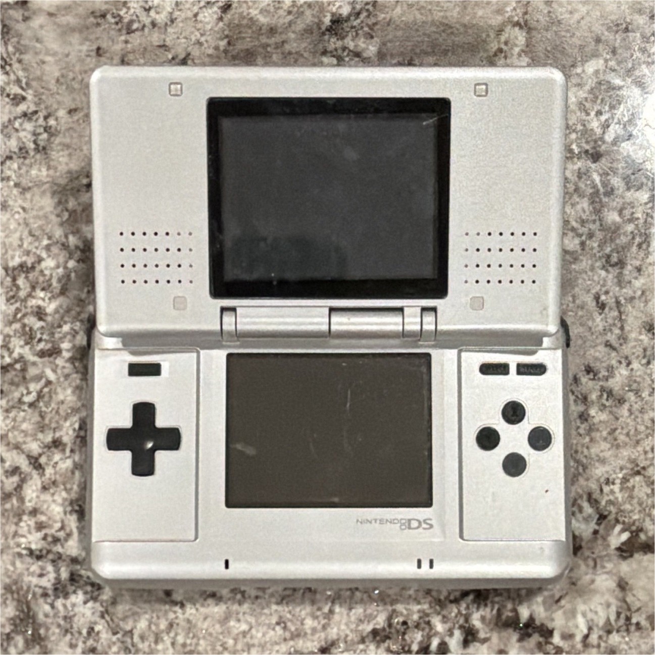 Nintendo DS NTR-001 Silver/Black Console w/ Charger & Case – No Stylus
