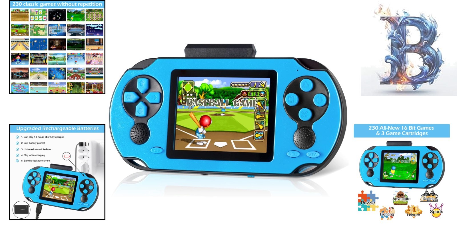 3.0» HD Handheld Game Console – 230 Built-In 16 Bit Retro Games for All Ages