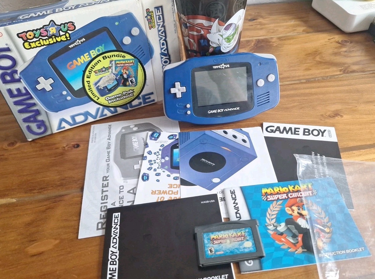 Midnight Blue Gameboy Advance Complete CIB Toys R Us Exclusive Super Mario Kart