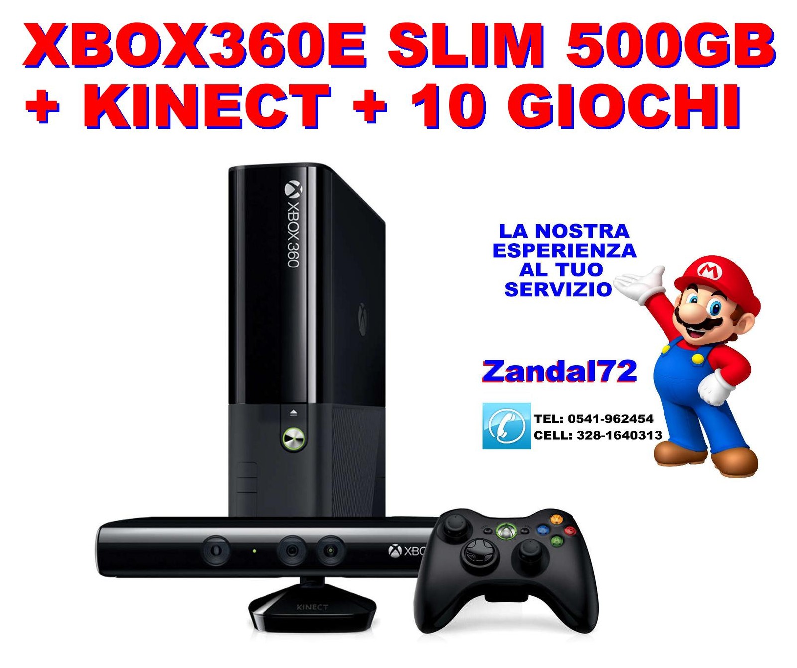 MICROSOFT XBOX360 E 500GB SPECIAL + KINECT READY + 10 GAMES 24 MONTH WARRANTY