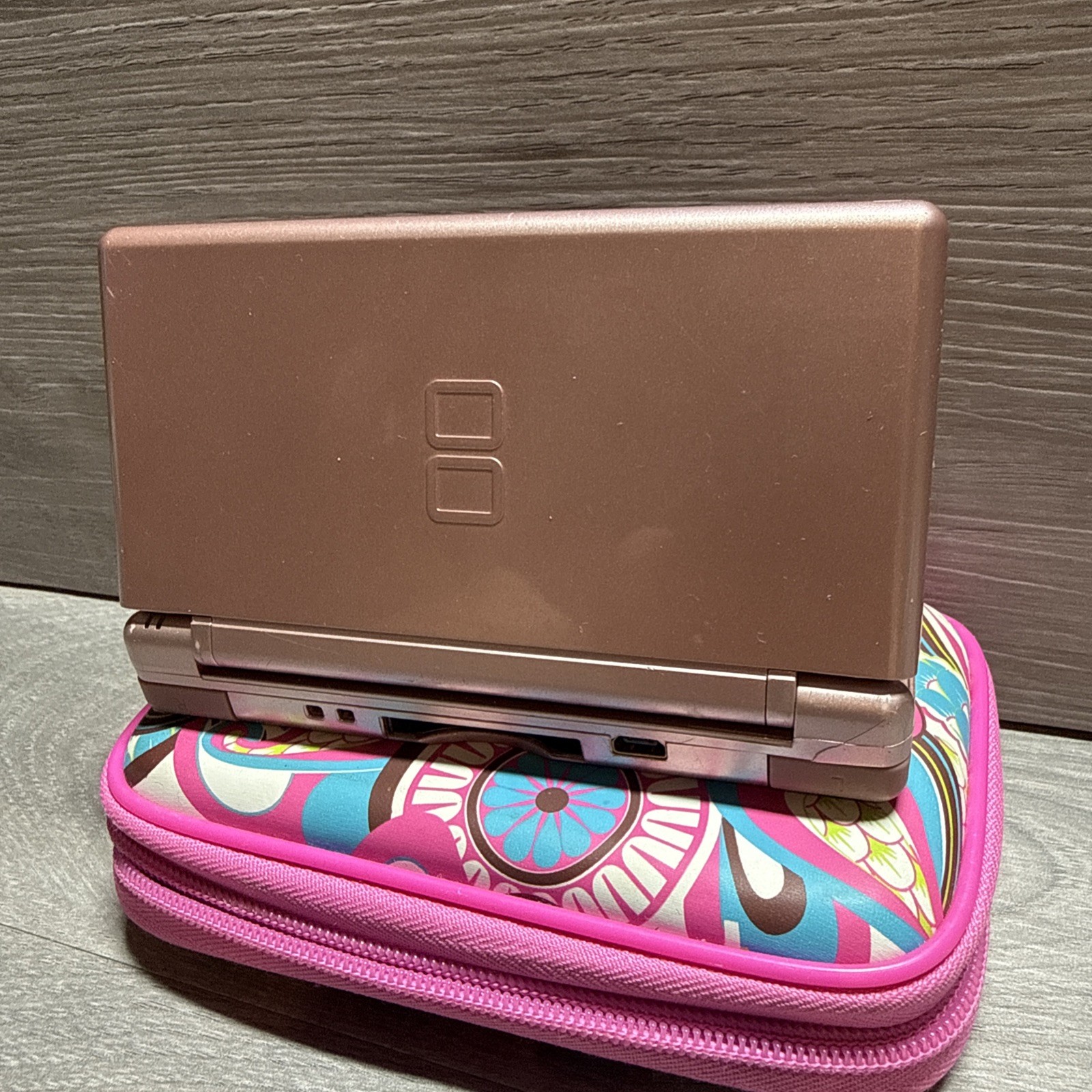 Nintendo DS Lite with Case USG-001- Metallic Rose Tested Works – No Charger!
