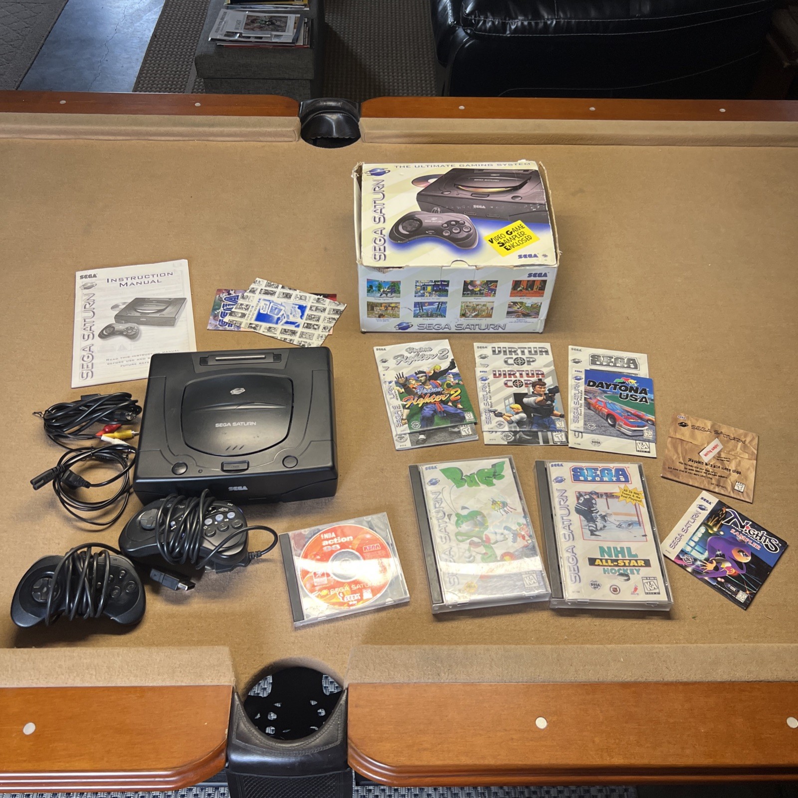 Sega Saturn Complete Bundle — CIB Console, 8 Games, Original Box Vintage 90s