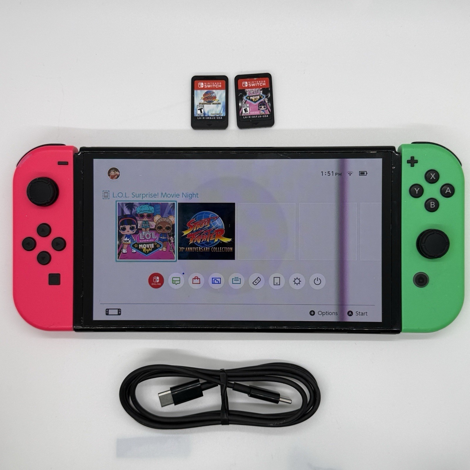 Nintendo Switch OLED HEG-001 Video Game Console + Games Neon Joy-Cons Handheld
