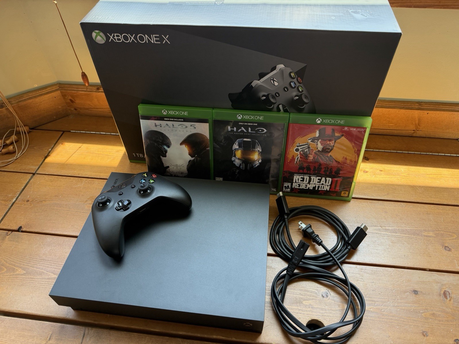 Microsoft Xbox One X 1TB Black 4K Bundle w/ Controller, Cables & Games