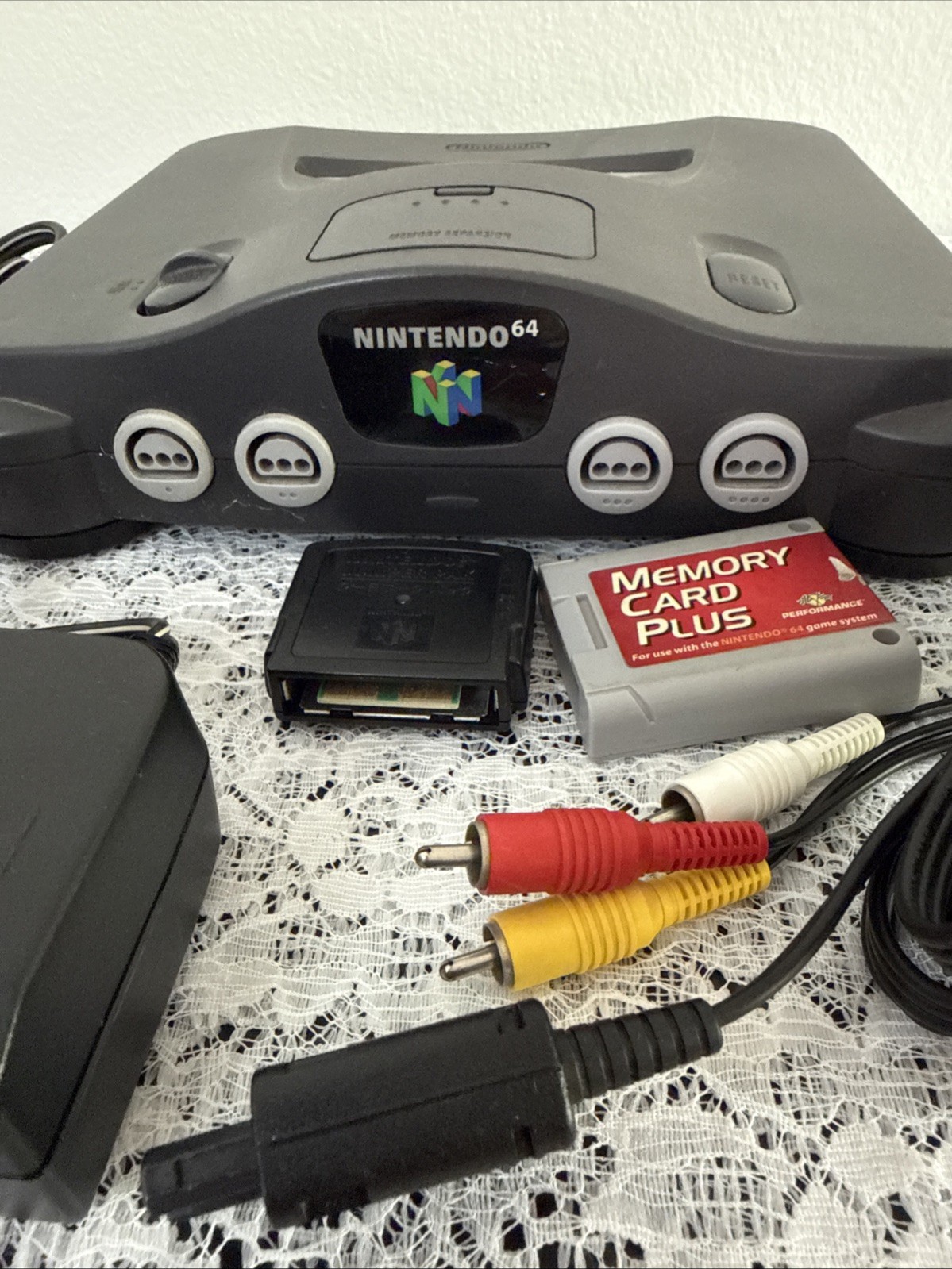 UNTESTED Vintage Nintendo 64 Console w/ Power, Cables, Memory Card, Jumper Pack