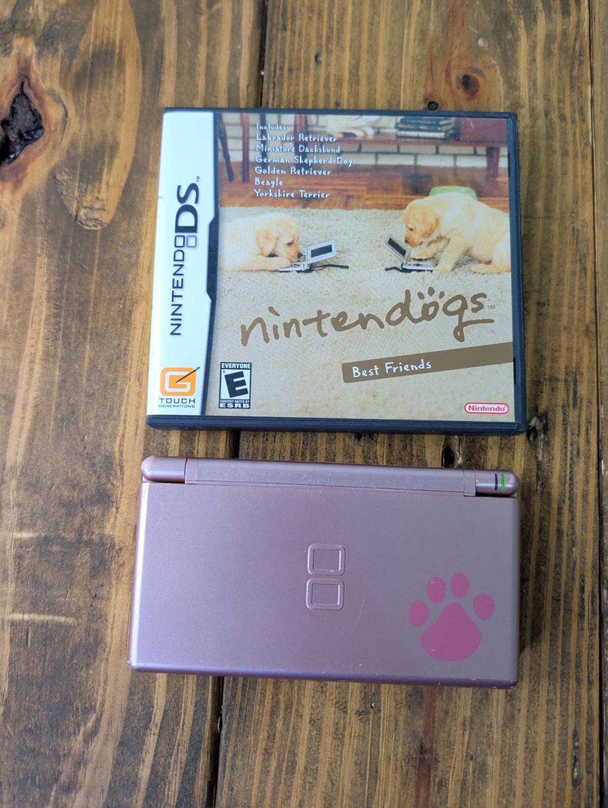 Nintendo DS Lite Metallic Rose Pink Handheld Game System Nintendogs Edition