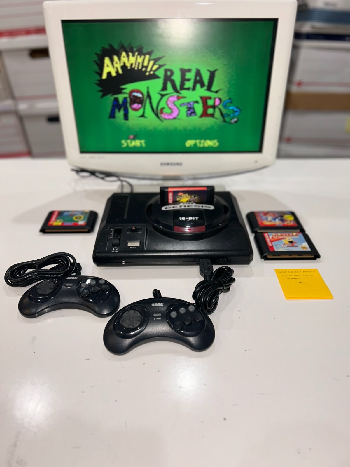 Sega Genesis Model 1 Console High Definition System 2 Controllers + 4 Games #2