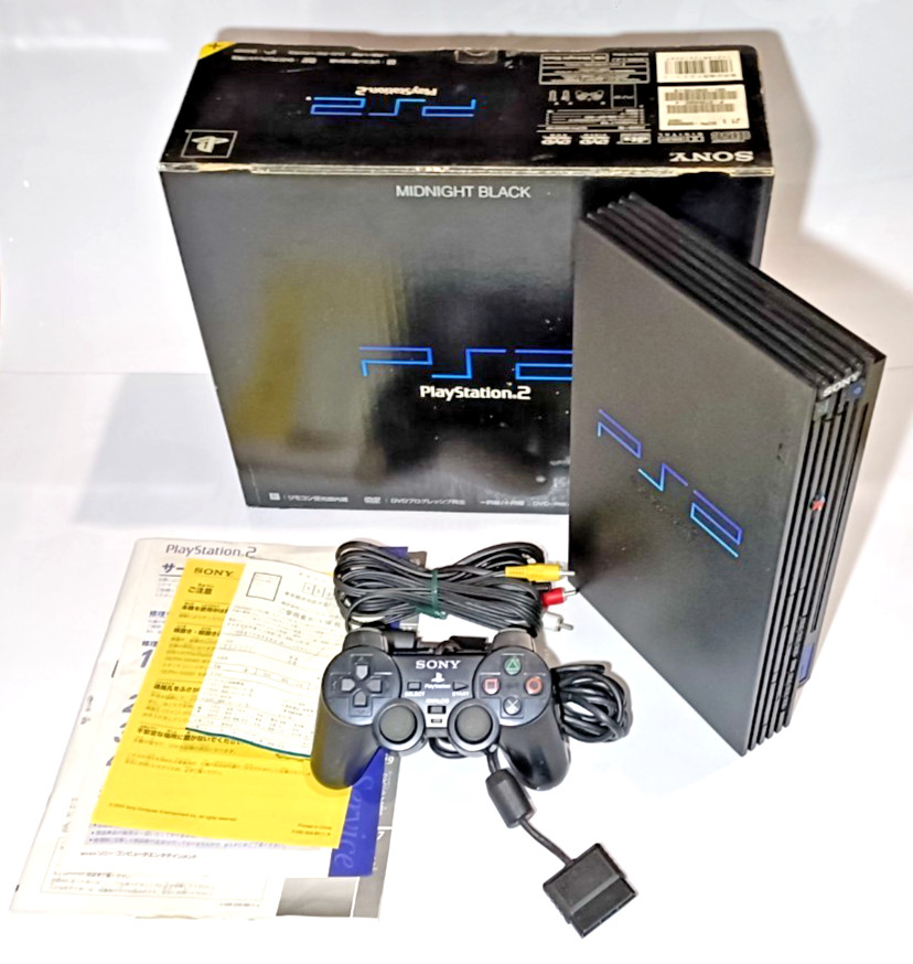 PS2 Midnight Black Console Sony PlayStation 2 NTSC-J SCPH-50000 NB Complete+ Box