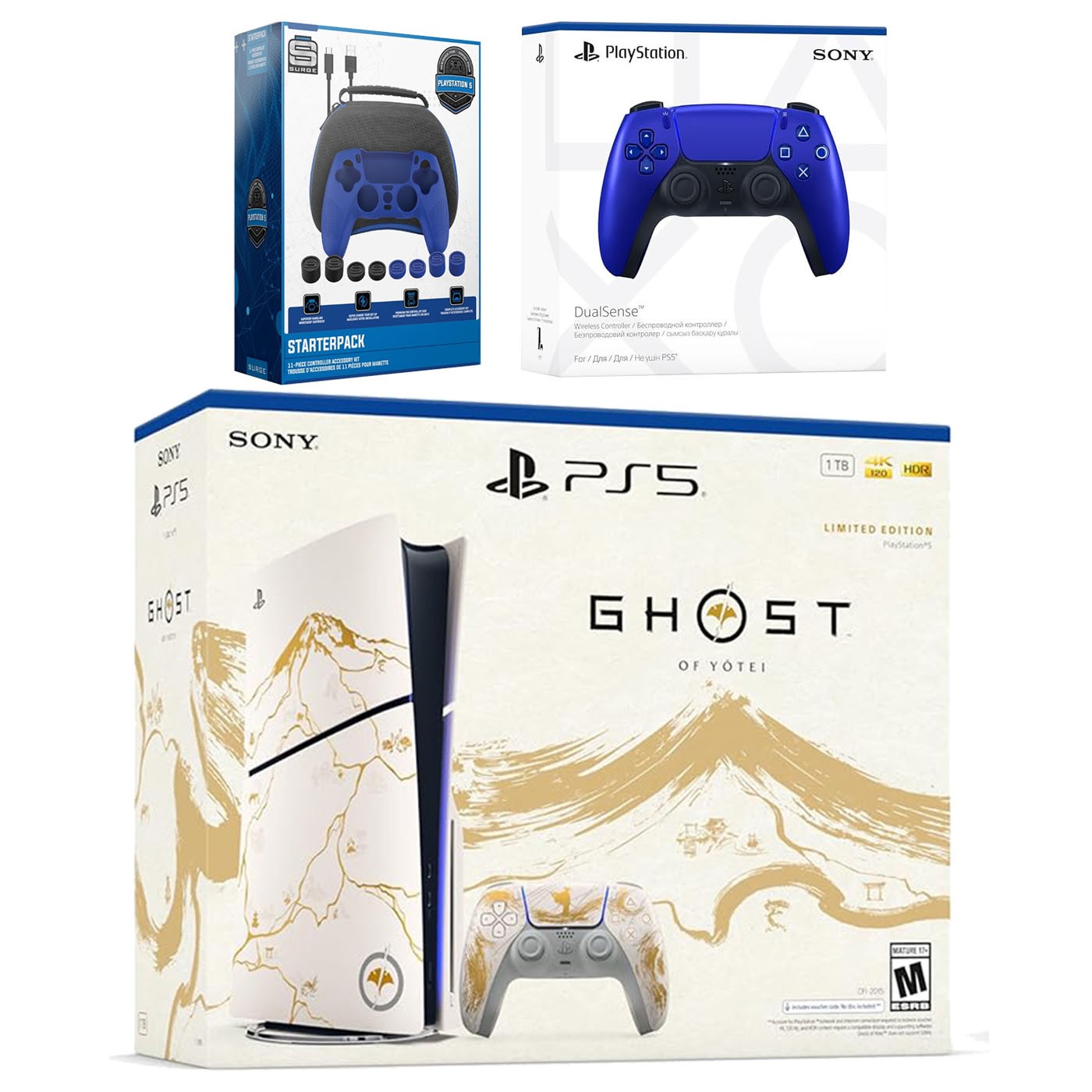 Sony PS5 Ghost of Yotei Disc + Extra Controller + Accessory Kit – Cobalt