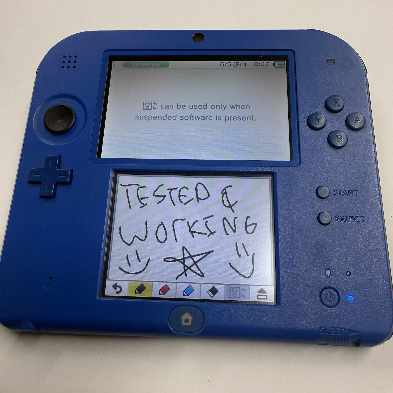3ds – Nintendo 2DS Console – Electric Blue & Black Tested Missing Rubber #2943