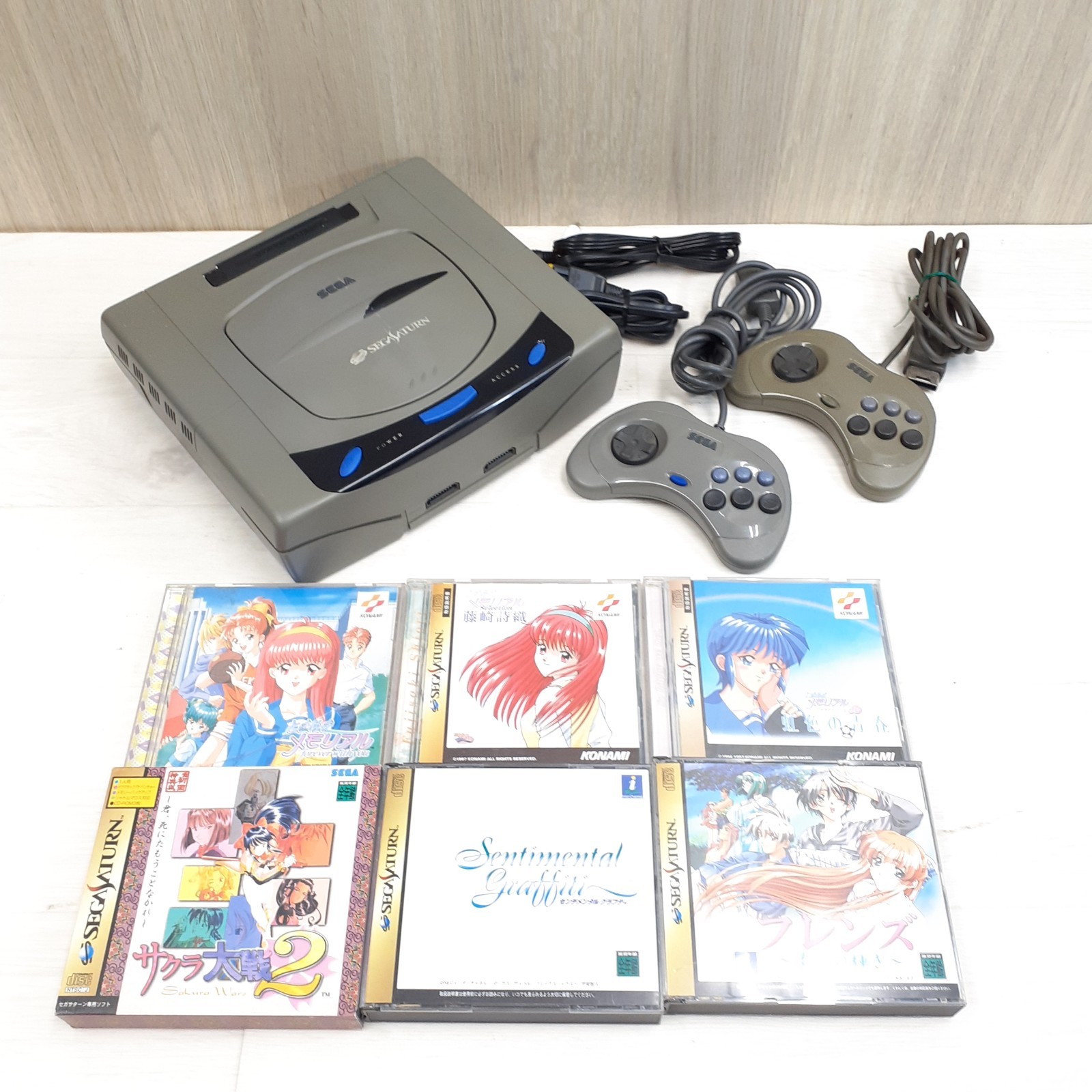 Sega Saturn Console Japan Bundle 2 Controllers & 6 Games Tokimeki Memorial x3